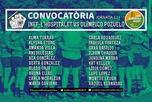 CONVOCATÒRIA: INEF-L&#039;Hospitalet vs CR Olímpico de Pozuelo, J12 Lliga Iberdrola